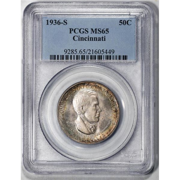 1936-S Cincinnati Commemorative Half Dollar Coin PCGS MS65 Nice Toning