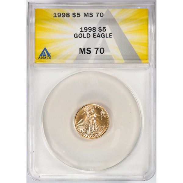 1998 $5 American Gold Eagle Coin ANACS MS70