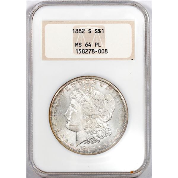 1882-S $1 Morgan Silver Dollar Coin NGC MS64PL Old Fatty Holder