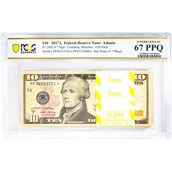 Pack of 2017A $10 Federal Reserve STAR Notes ATL Fr.2045-F* PCGS Superb Gem UNC 67PPQ