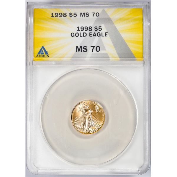1998 $5 American Gold Eagle Coin ANACS MS70