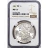 Image 1 : 1881-CC $1 Morgan Silver Dollar Coin NGC MS62