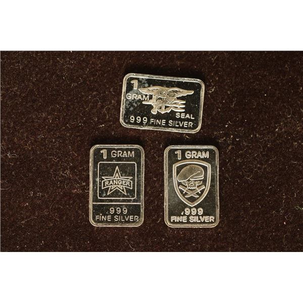 3-1 GRAM .999 FINE SILVER PF MILITARY THEME INGOTS