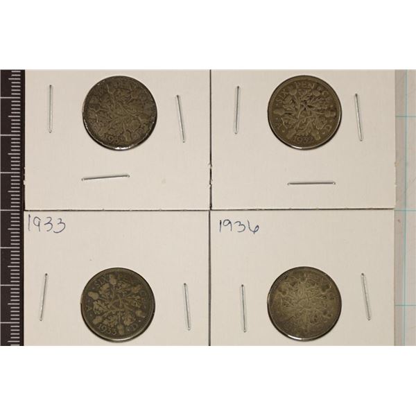 1931, 32, 33 & 1936 GREAT BRITAIN SILVER 6 PENCE