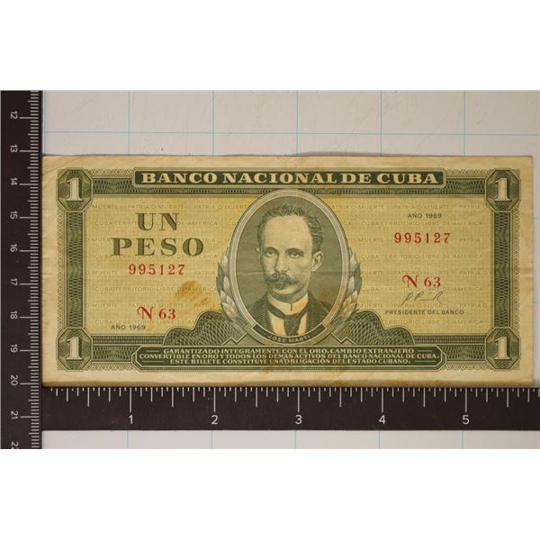 1969 CUBA 1 PESO BILL