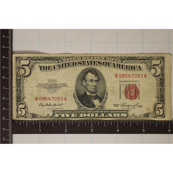 1953 US $5 RED SEAL NOTE