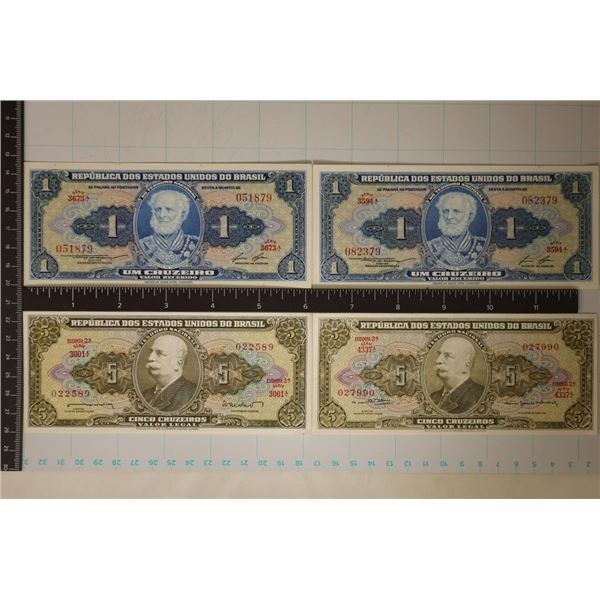 4 BRAZIL CRISP AU/UNC BILLS: 2-1 CRUZEIRO & 2-5