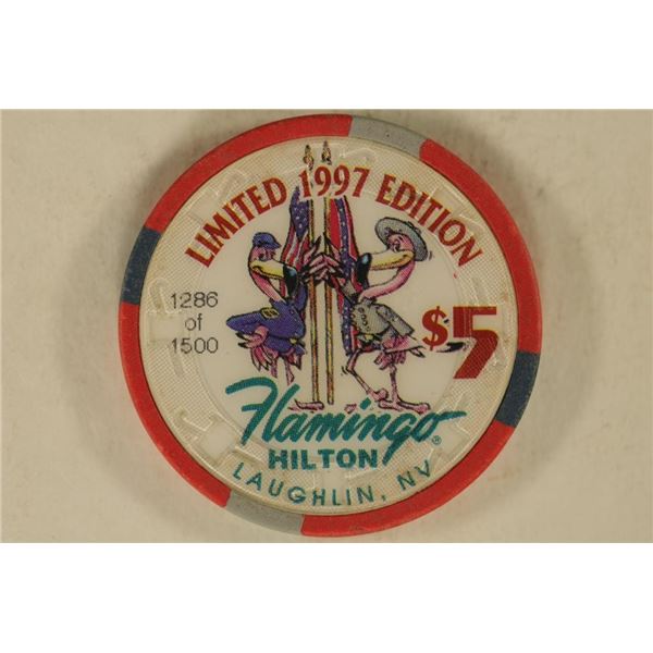 $5 CASINO CHIP. FLAMINGO HILTON. 1997 CIVIL WAR