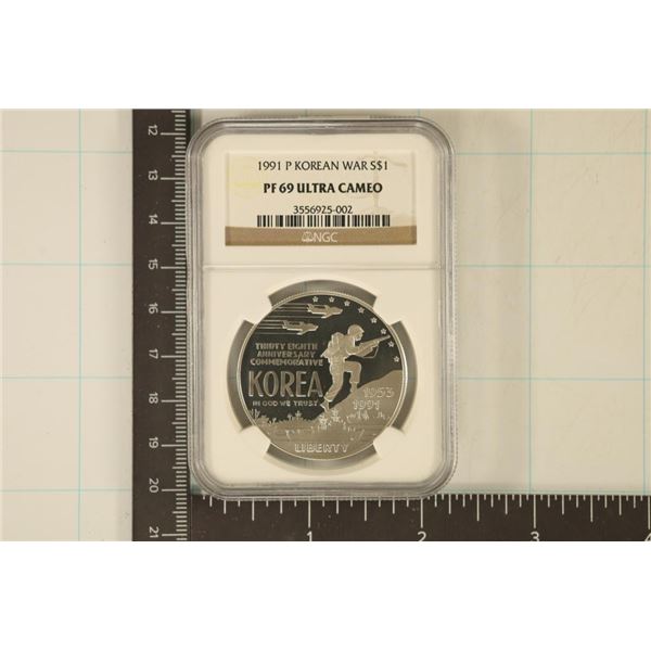1991-P KOREAN WAR SILVER DOLLAR NGC PF69