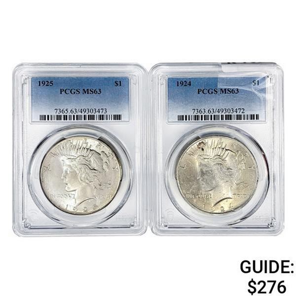 1924-1925 [2] Silver Peace Dollar PCGS MS63