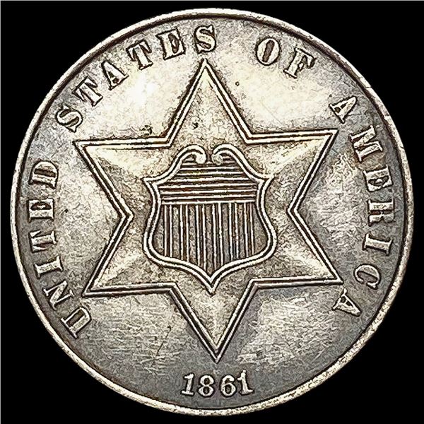 1861 Silver Three Cent CLOSELY UNCIRCULATED