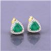 Image 2 : 14KT Yellow Gold 1.27ctw Zambian Emerald and White Diamond Earrings