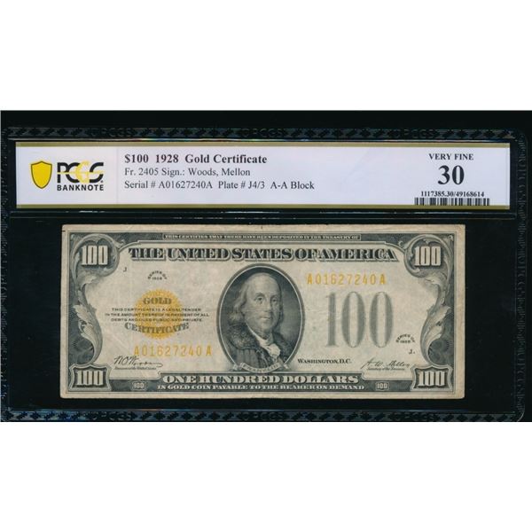 1928 $100 Gold Certificate PCGS 30