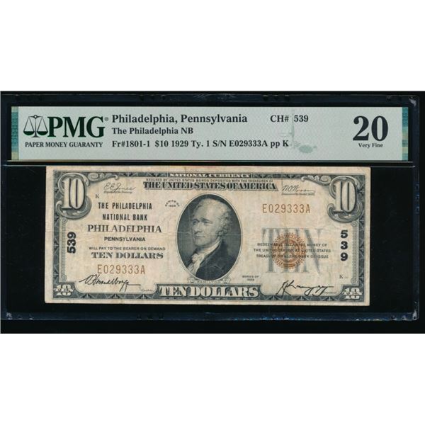 1929 $10 Philadelphia PA National PMG 20