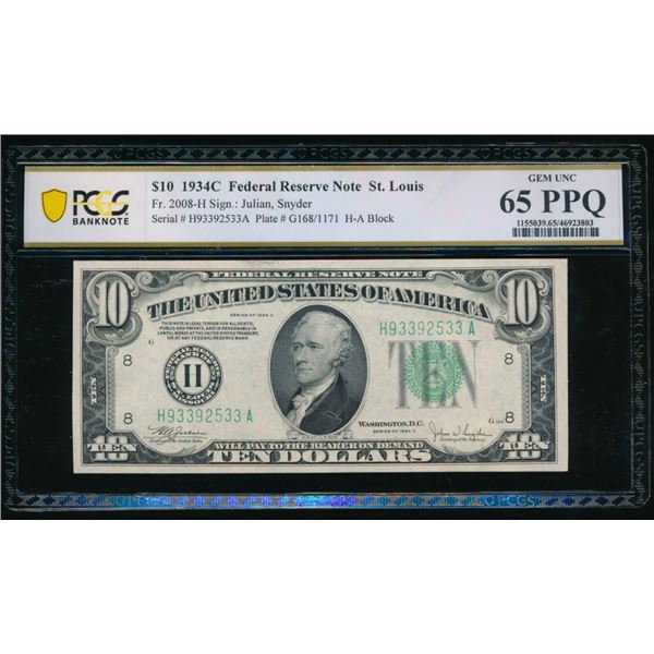 1934C $10 St Louis FRN PCGS 65PPQ