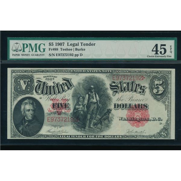 1907 $5 Legal Tender Note PMG 45EPQ