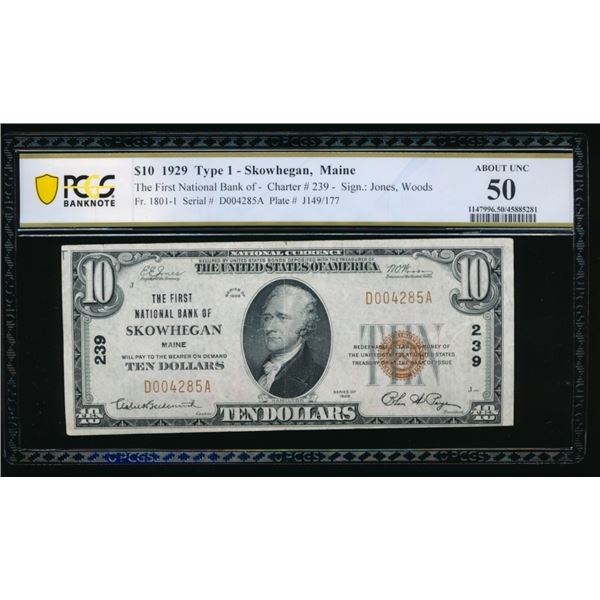 1929 $10 Skowhegan ME National PCGS 50