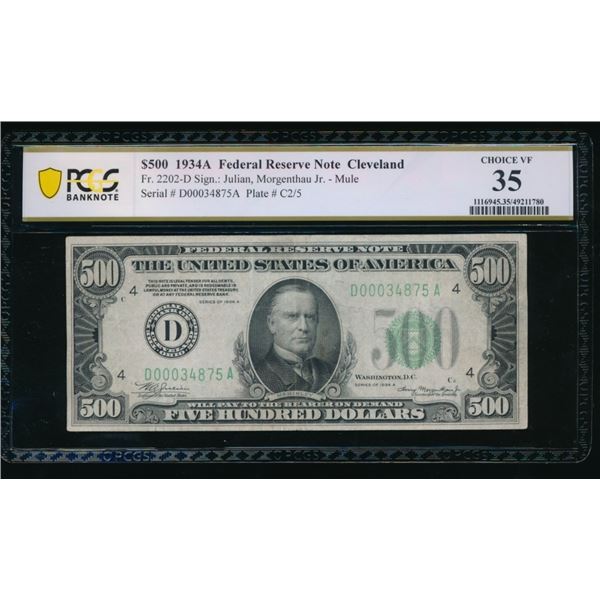 1934A $500 Cleveland FRN PCGS 35