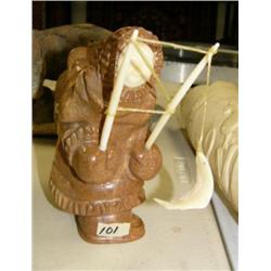 Soapstone figure with ivory face and fish, mother and child, 7" tall, 5" depth (33)