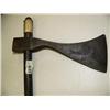Image 2 : Old axe, with carved metal head, wood and antler handle. 2' long, axe head 7.5" long (33)