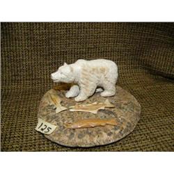Bone bear on disk with fish, 5"x3" (33)