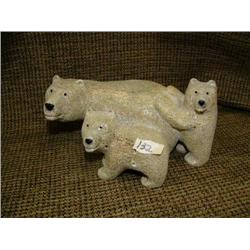 Bone bear family of 3, 8" long, 4" high (33)