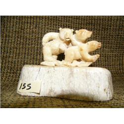 Ivory bear scene 3" long, 2" high on bone base by G.V.G. (33)
