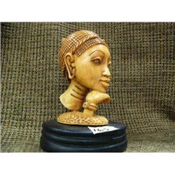 Slightly damaged ivory African women head on wood base 5" tall, 3" diameter (33)