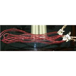 Lot of 3 red trade bead necklaces, 12" (33)