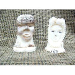 Pair of ivory carvings, male and female face (33)
