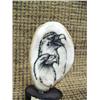 Image 2 : Ivory platchet with 2 scrimshawed eagle heads on wood base (33)
