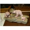 Image 1 : Soapstone sculpture 21" long 10" high, 3 bears with 2 fish in mouth (33)
