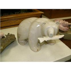 Large soapstone bear with fish in mouth 16" long, 10" high (33)