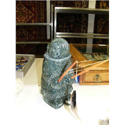 Soapstone mother and child fishing, 14" high, 7" wide (33)