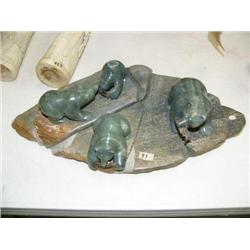 3 soapstone bears on base 19" long, 5" high, by E.S. (33)