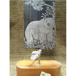 Baleen scrimshawed bear carving "Grizzly" by Carol Tirtys 8" tall (33)