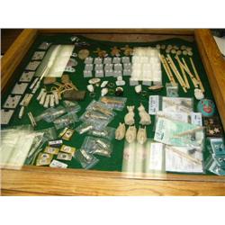 Huge lot of bone knives imported, money clips, hand carved wood animals, ivory earrings, ivory chops