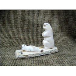 Polar bear eating seal made of ivory by Topkok from Teller 4" long 3" tall (33)