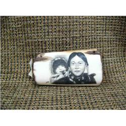 Fossilized ivory with very intricate scrimshaw by Fisk 3.5" long (33)