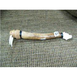 Small oosik with ivory tipped bear head and walrus with ivory tusks 7.5" long (33)