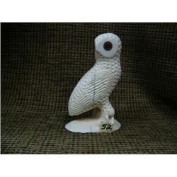 Ivory owl 4.5" tall by Clane with baleen eyes and diamond-like stone in center (33)