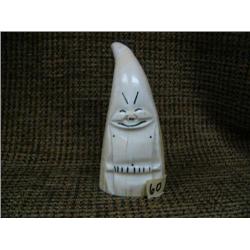 Ivory whales tooth 4.5" long scrimshawed and carved into billiken