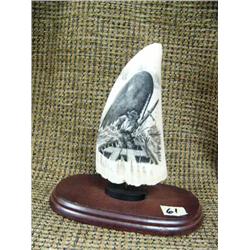 Intricately carved whale's tooth of whaling scene 5" tall (33)