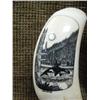 Image 2 : Intricately carved whale's tooth of whale breaching with totems nearby signed by Peter Kwray 6" tall