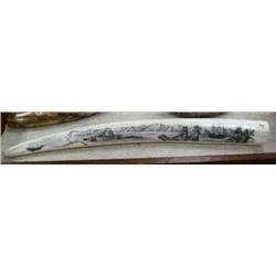 Huge walrus tusk 32" long by Rashidi with  whaling scene entitled "Whaler Navarch among ice" (33)