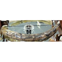 Huge outrageous fossilized mastodon tusk 40" long  with whaling scene, sailor, walrus, whales, schoo