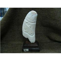 Carved whale tooth 7.5" tall with whale and whaling ship - may be imported (33)