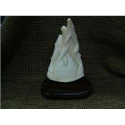 Whales tooth carved into whales 7" long - may be imported (33)