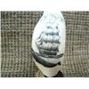 Image 2 : CHOICE on 4 ivory whales teeth from 3-3.5" tall scrimshawed on wood base: Whaling ship with whale (3