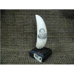 CHOICE on 4 ivory whales teeth from 3-3.5" tall scrimshawed on wood base: Alaska native woman (33)